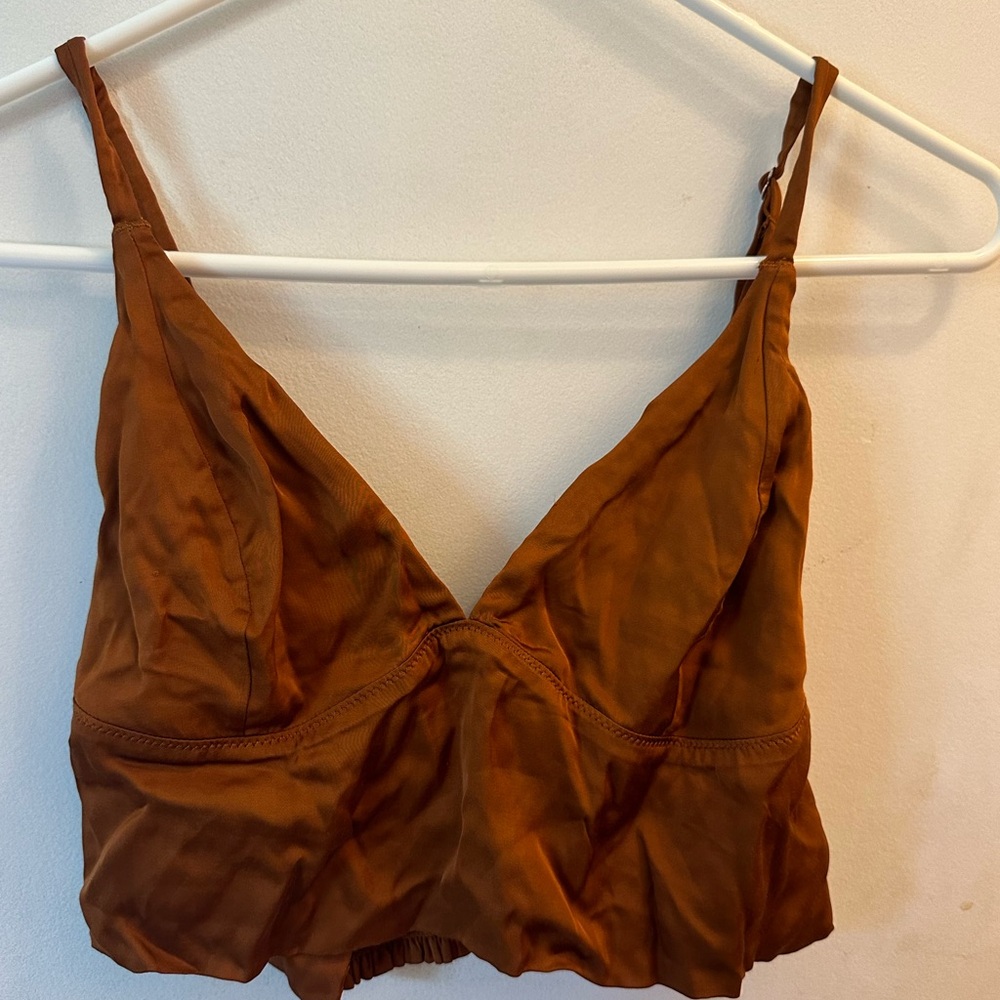 Aerie Brown Satin Bralette with Adjustable Straps